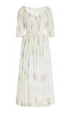 Doen Ischia Shirred Organic Cotton Midi Dress In Floral