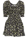Doen Ismene Shirred Floral-print Organic Cotton-blend Voile Mini Dress In Schwarz