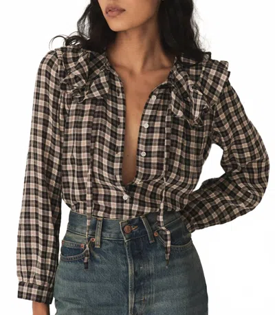 Doen Joelle Long Sleeve Top In Navy Countryside Plaid In Brown