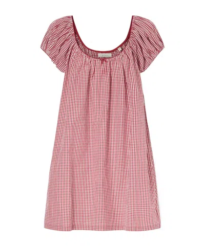 Doen Julia Gathered Checked Organic Cotton Midi Dress In Pink