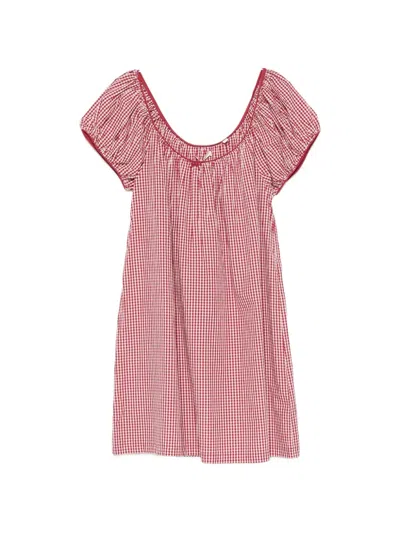 Doen Julia Gathered Checked Organic Cotton Midi Dress In Pink