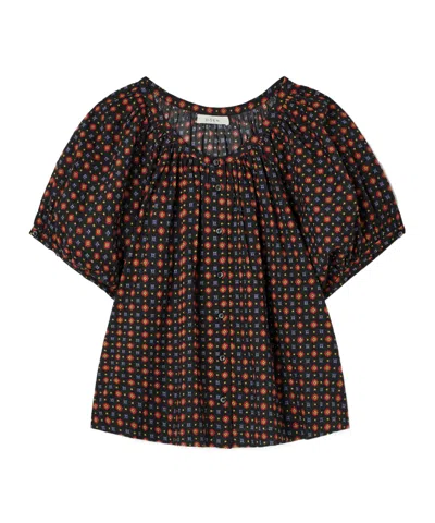 Doen June Gathered Floral-print Organic Cotton-voile Blouse In Brown