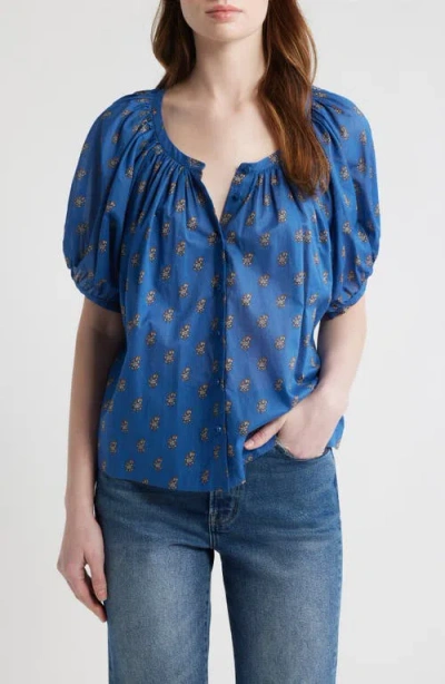 Doen June Floral-printed Cotton Top In Blue