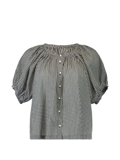 Doen June Gathered Checked Cotton Blouse In Gray