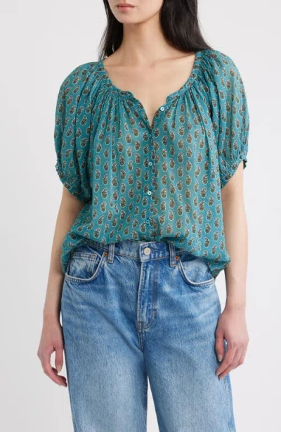 Doen Dôen June Paisley Cotton Top In Blue