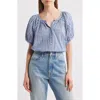 Doen June Gathered Gingham Organic Cotton Blouse In Blue Gingham