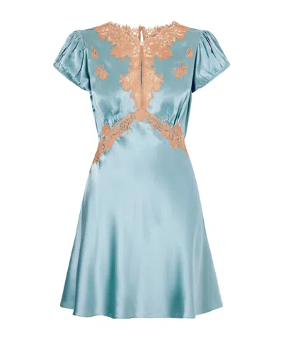 Doen Junia Lace-trimmed Silk-satin Mini Dress In Blue