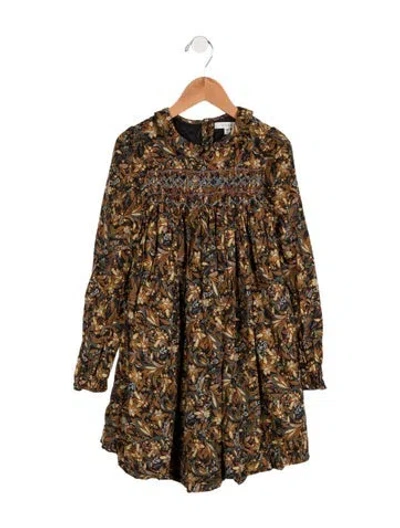 Pre-owned Doen Kids Girls' Floral Pattern Dress In Black/neutrals
