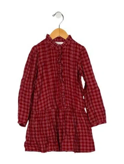 Pre-owned Doen Babies' Kids' Girls Striped Print Long Sleeve Dress In Neutrals/red
