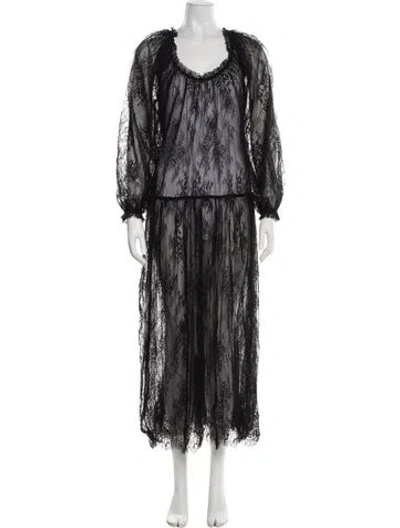 Pre-owned Doen Lace Pattern Long Dress In Black