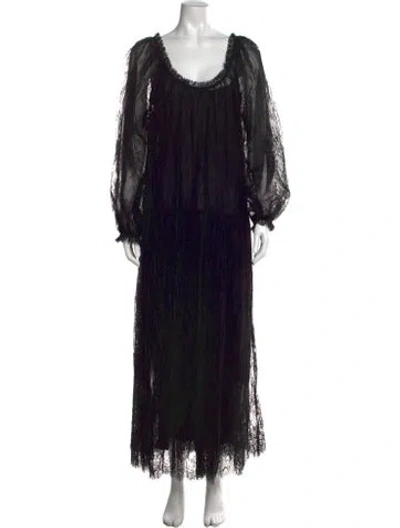 Pre-owned Doen Lace Pattern Long Dress In Black