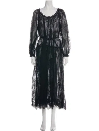 Pre-owned Doen Lace Pattern Long Dress In Black