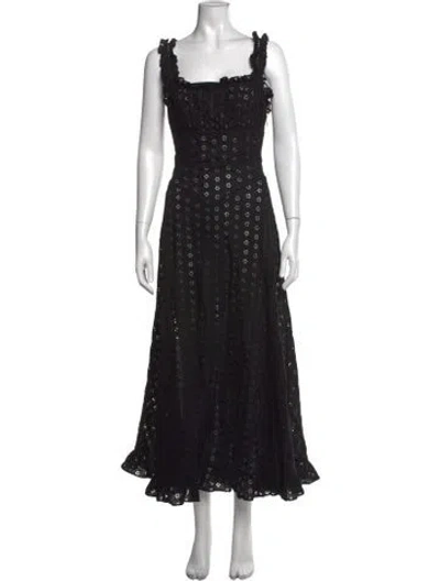 Pre-owned Doen Lace Pattern Long Dress In Black