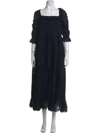 Pre-owned Doen Lace Pattern Long Dress In Black