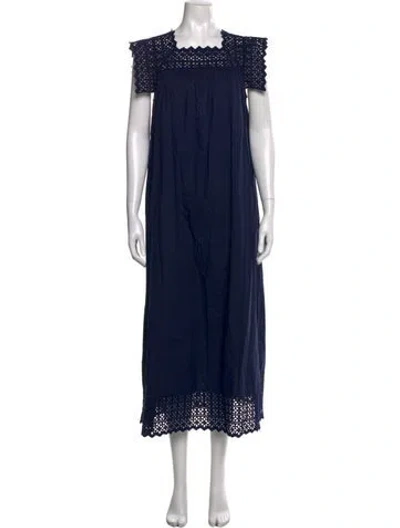 Pre-owned Doen Lace Pattern Long Dress In Blue