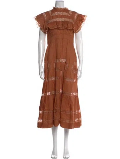 Pre-owned Doen Lace Pattern Long Dress In Brown