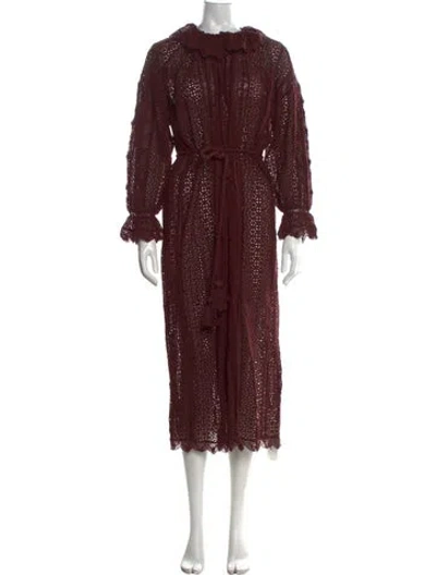Pre-owned Doen Lace Pattern Long Dress In Brown