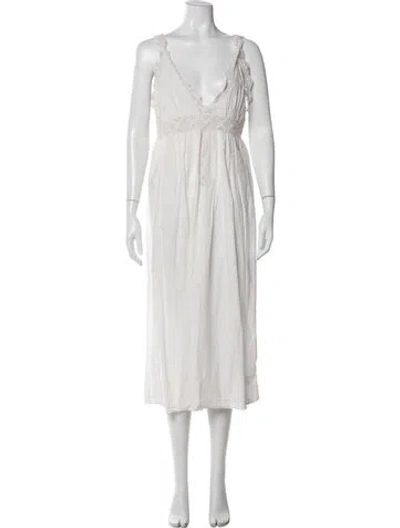 Pre-owned Doen Lace Pattern Long Dress In White