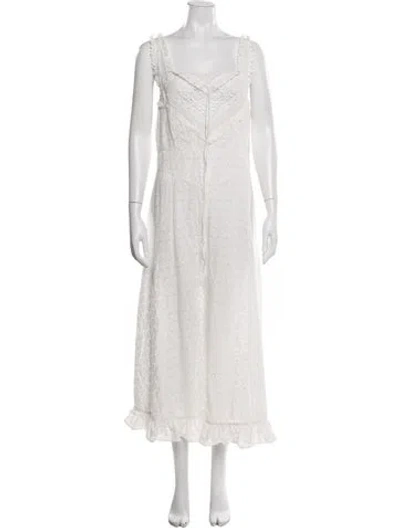 Pre-owned Doen Lace Pattern Long Dress In White