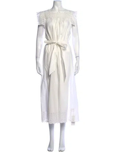 Pre-owned Doen Lace Pattern Long Dress In White