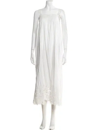Pre-owned Doen Lace Pattern Long Dress In White
