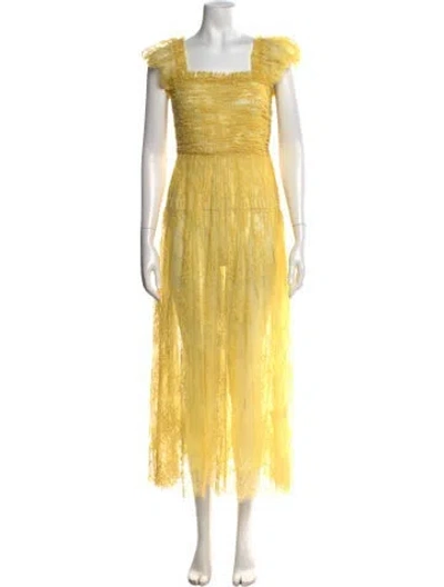 Pre-owned Doen Lace Pattern Long Dress In Yellow