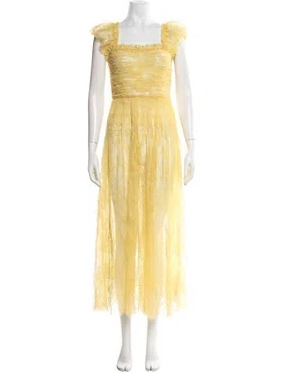 Pre-owned Doen Lace Pattern Long Dress In Yellow