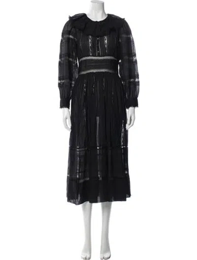 Pre-owned Doen Lace Pattern Midi Length Dress In Black