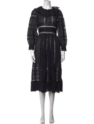 Pre-owned Doen Lace Pattern Midi Length Dress In Black