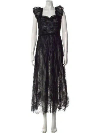 Pre-owned Doen Lace Pattern Midi Length Dress In Black