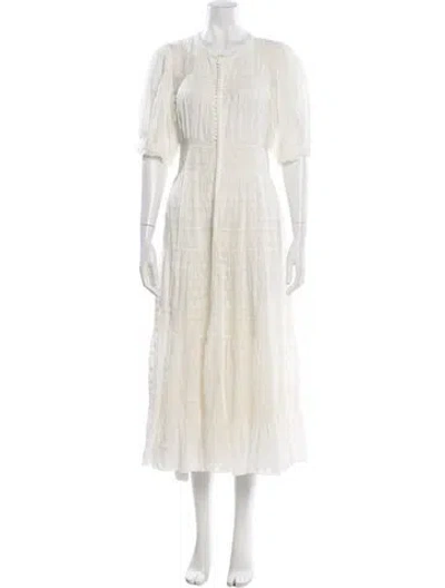 Pre-owned Doen Lace Pattern Midi Length Dress In White