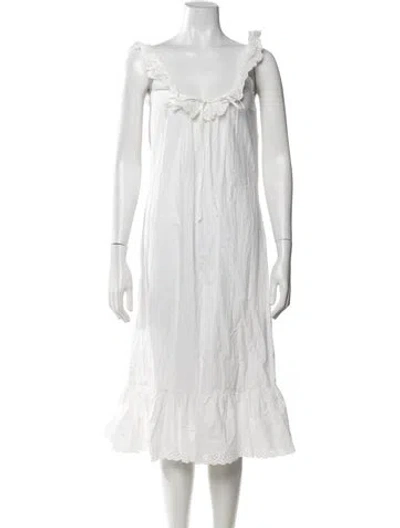 Pre-owned Doen Lace Pattern Midi Length Dress In White