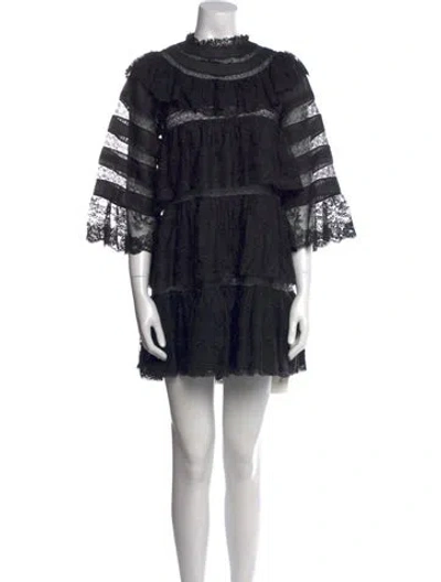 Pre-owned Doen Lace Pattern Mini Dress In Black