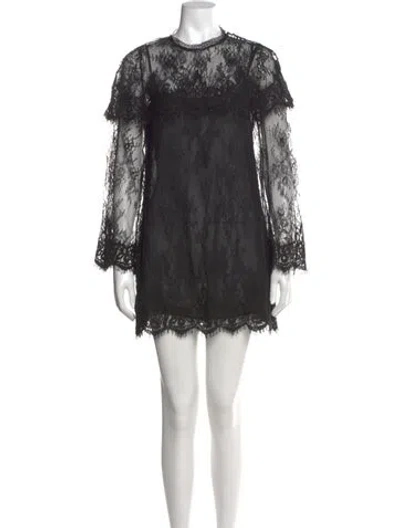 Pre-owned Doen Lace Pattern Mini Dress In Black
