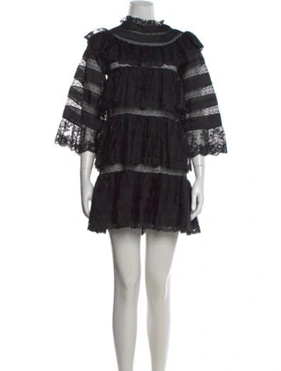 Pre-owned Doen Lace Pattern Mini Dress In Black