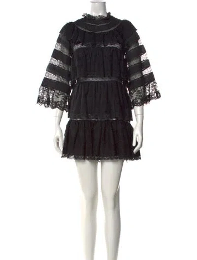 Pre-owned Doen Lace Pattern Mini Dress In Black