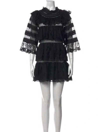 Pre-owned Doen Lace Pattern Mini Dress In Black