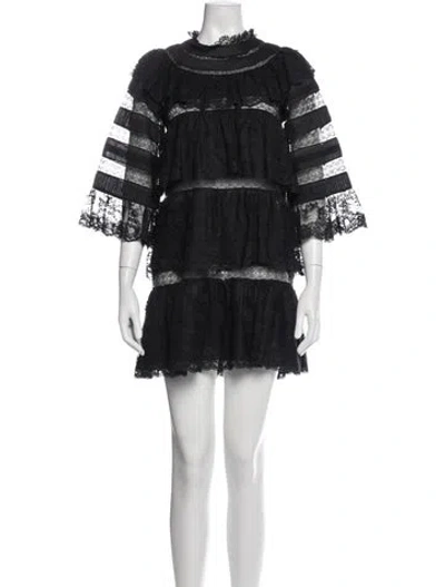Pre-owned Doen Lace Pattern Mini Dress In Black