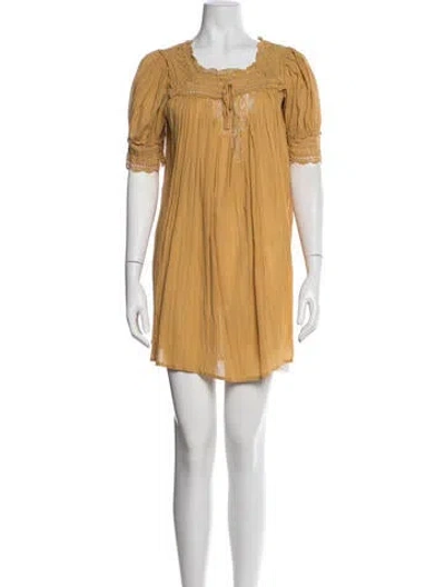Pre-owned Doen Lace Pattern Mini Dress In Yellow