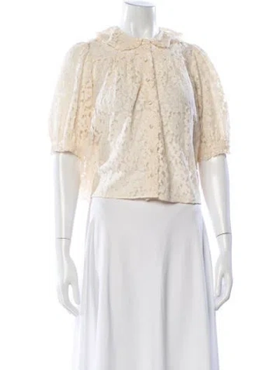Pre-owned Doen Lace Pattern Short Sleeve Blouse In Neutral