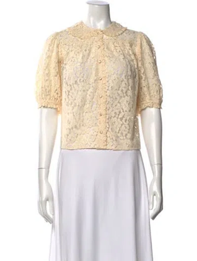 Pre-owned Doen Lace Pattern Short Sleeve Blouse In Neutral