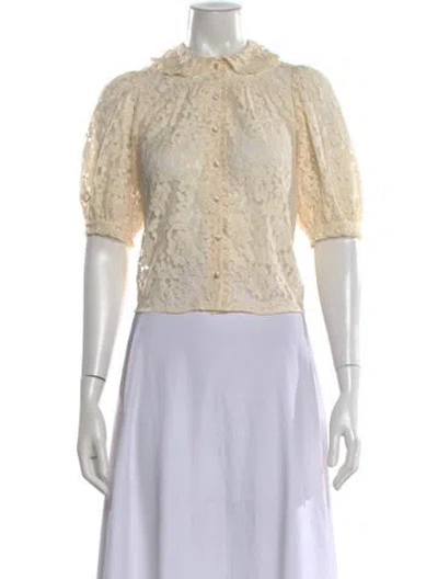 Pre-owned Doen Lace Pattern Short Sleeve Blouse In Neutral