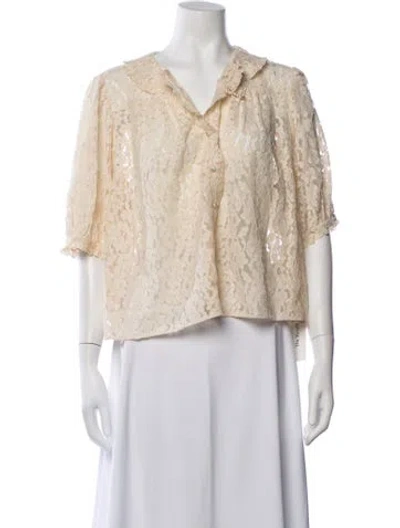 Pre-owned Doen Lace Pattern Short Sleeve Blouse In Neutrals