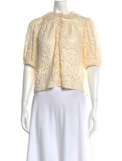 Pre-owned Doen Lace Pattern Short Sleeve Blouse W/ Tags In Neutrals