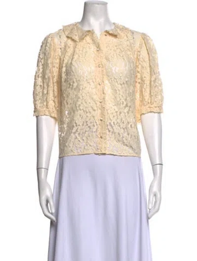 Pre-owned Doen Lace Pattern Short Sleeve Blouse W/ Tags In Yellow