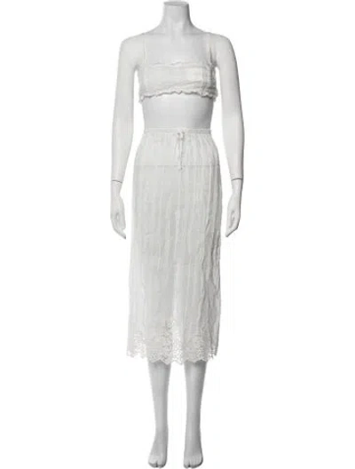 Pre-owned Doen Lace Pattern Skirt Suit In White