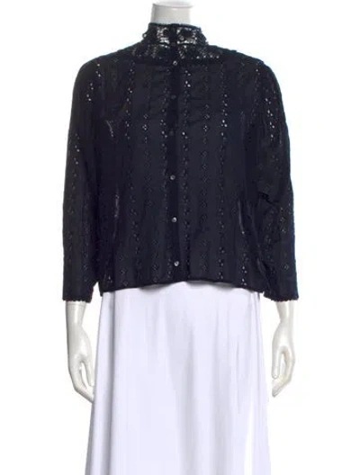 Pre-owned Doen Lace Pattern Three-quarter Sleeve Blouse In Black