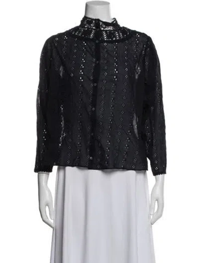 Pre-owned Doen Lace Pattern Three-quarter Sleeve Blouse In Blue