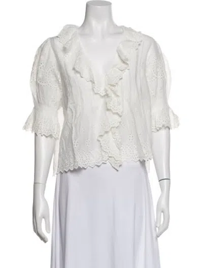 Pre-owned Doen Lace Pattern V-neck Blouse W/ Tags In White