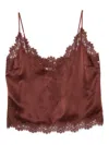 Doen Lace-trimmed Satin Top In Brown